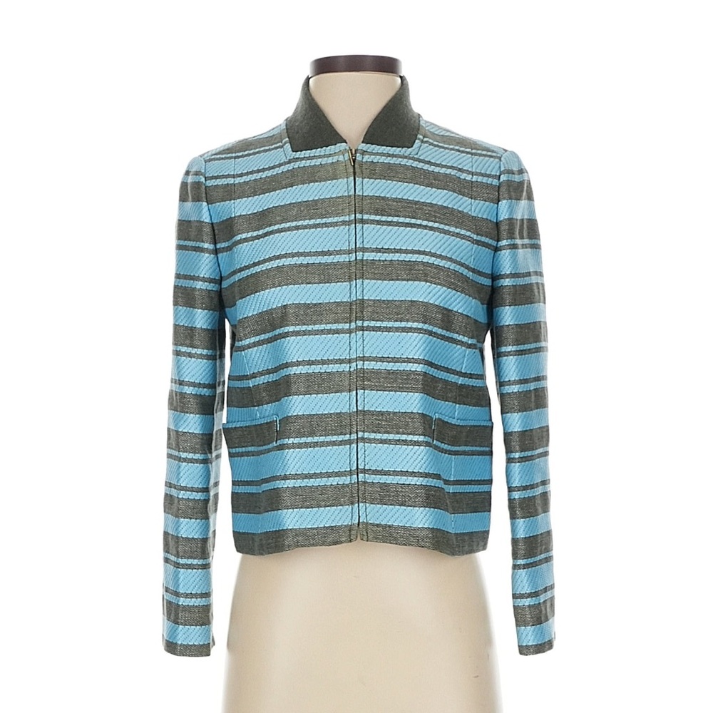 Tory Burch Jacket Striped Light Blue and Grayish Green Women's Jacket
